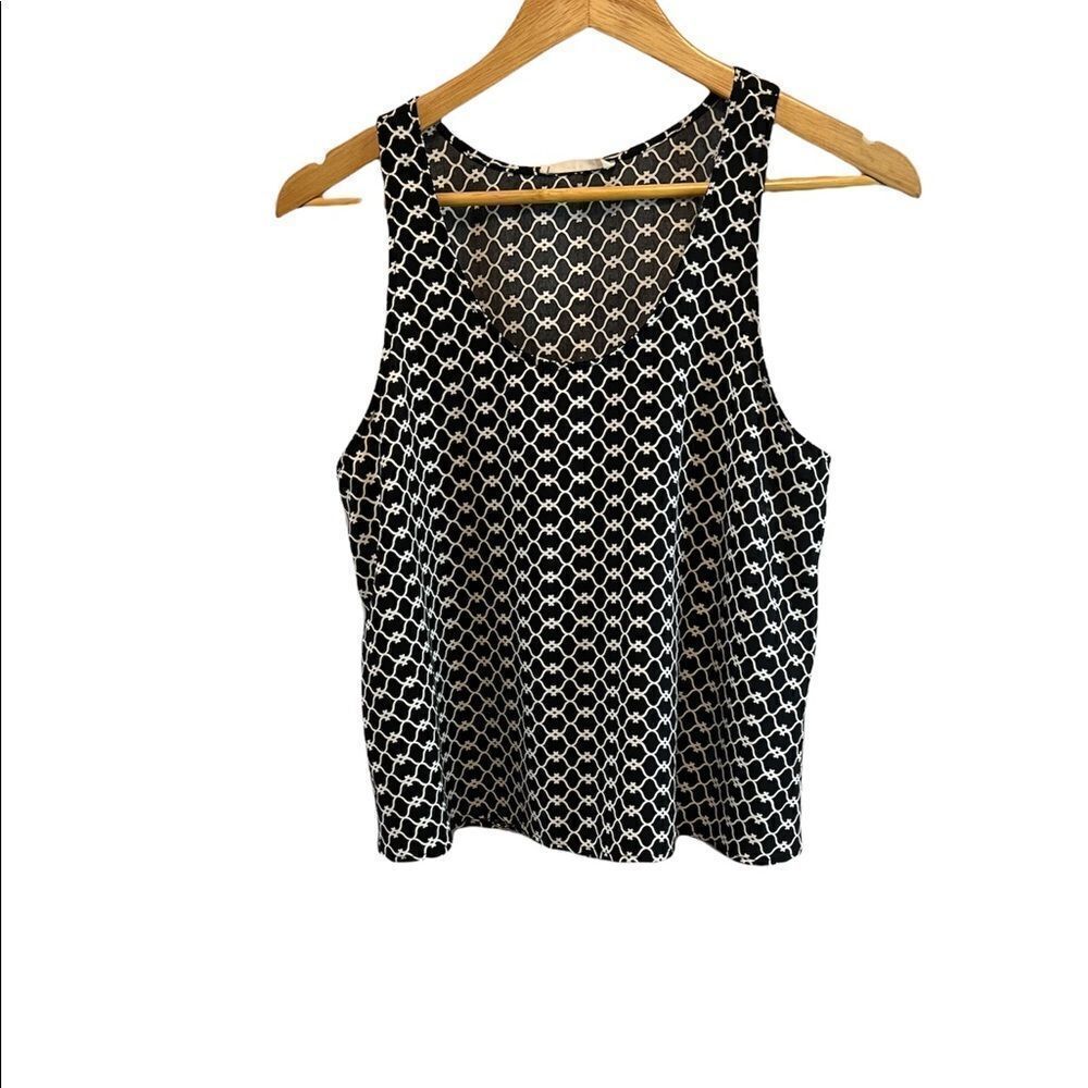 LUSH Black & White Link Print Sateen Scoop Neck Sleeveless Loose Tank Top M